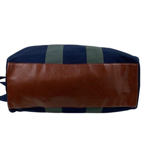 Ralph Lauren Polo Canvas Duffle Bag Leather Accents Adjustable Strap Navy Green - Picture 8 of 14
